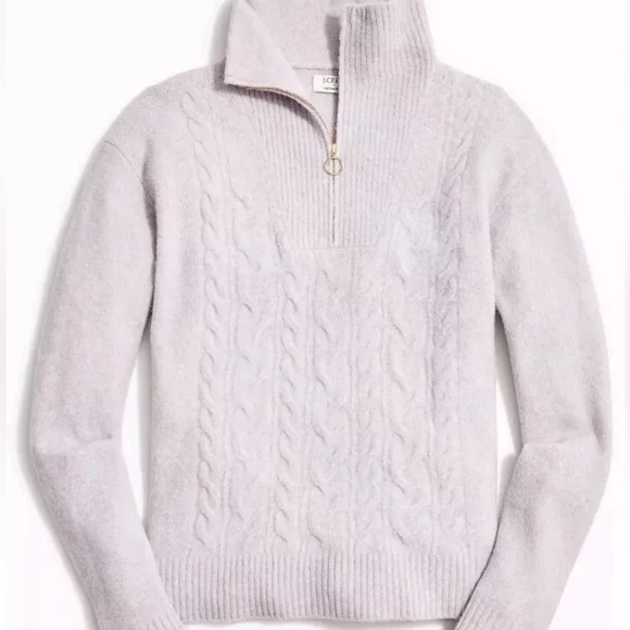 J. Crew 1/2 Zip Cable Knit Wool Blend Sweater Extra-Soft Heathered Gray - Picture 15 of 15